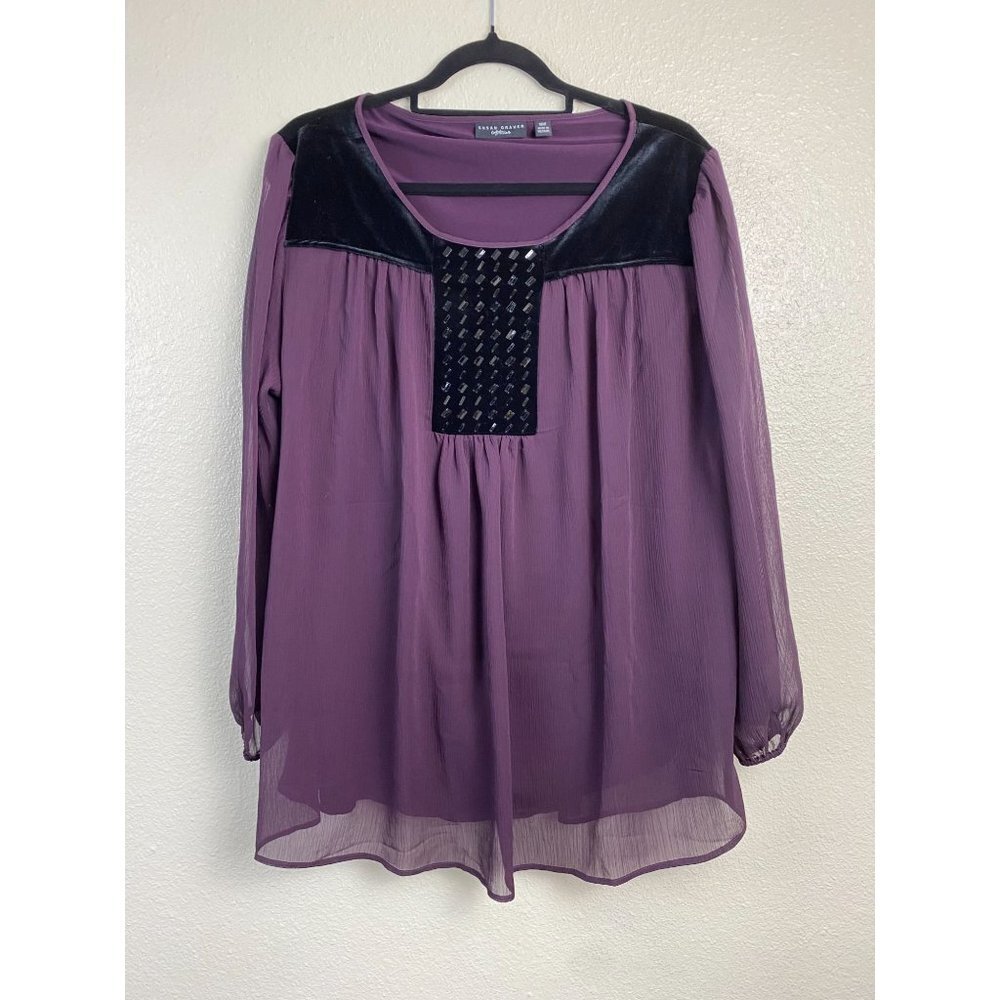 Susan Graver Velvet‎ Studded Purple Blouse Womens Plus size 18W Career Office
